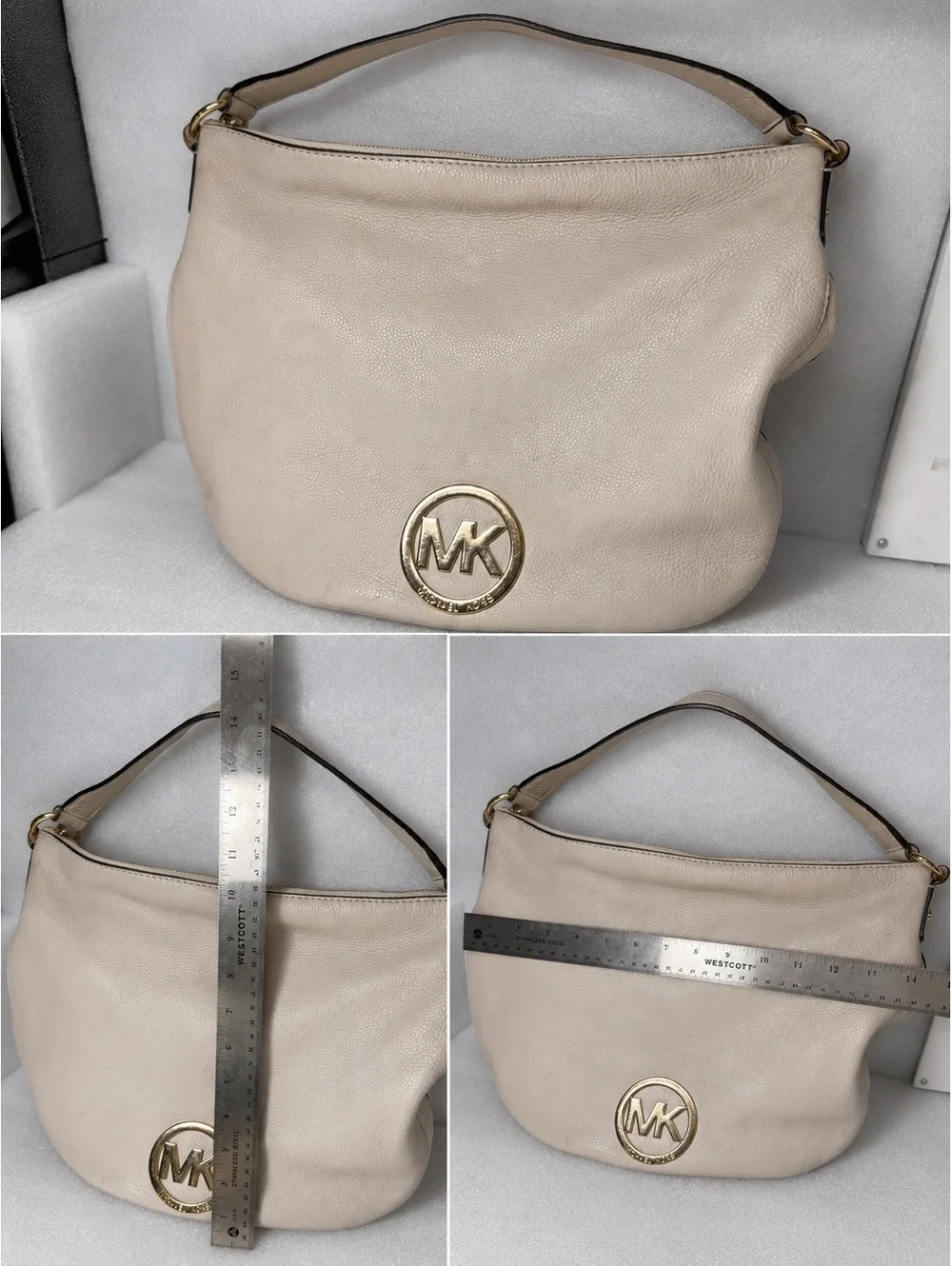 Michael Kors Ivory Pebbled Leather Large Hobo Shoulder Bag